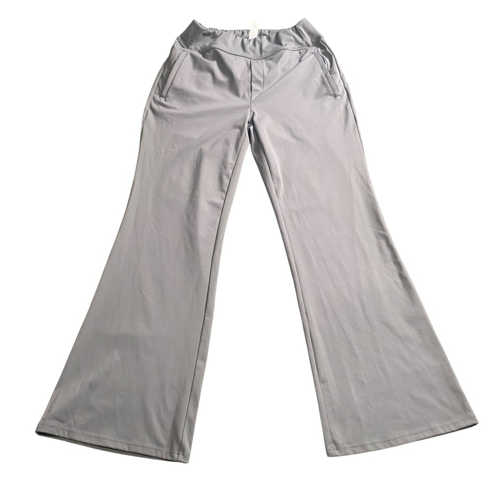 Halara Flare Pants Womens Medium Gray Zipper Pockets Wide Leg Athleisure Office